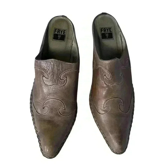 Frye Phoenix Light Tan Leather Slip On Mule Clog Stacked Heel Size 9.5M Shoe - Picture 4 of 11